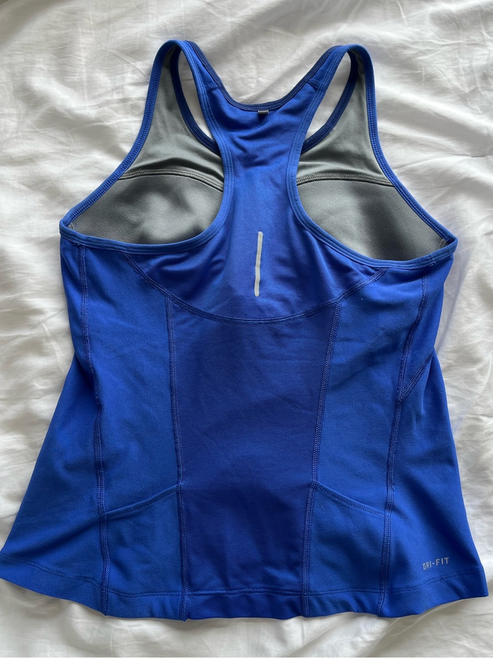 Nike Dri-FIT Racerback Running Tank Built-In Bra Back Pockets Royal Blue Size L - Picture 5 of 7